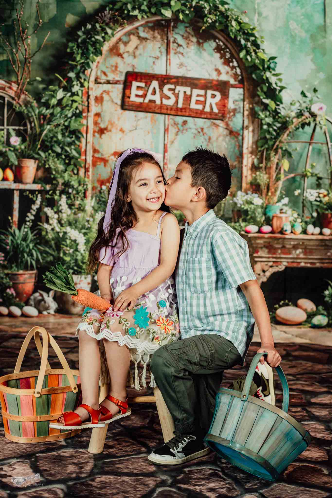 Kate Ostern Grüne Pflanze Peter Hase Fleece Hintergrund Entworfen von Emetselch - Kate Backdrop.de