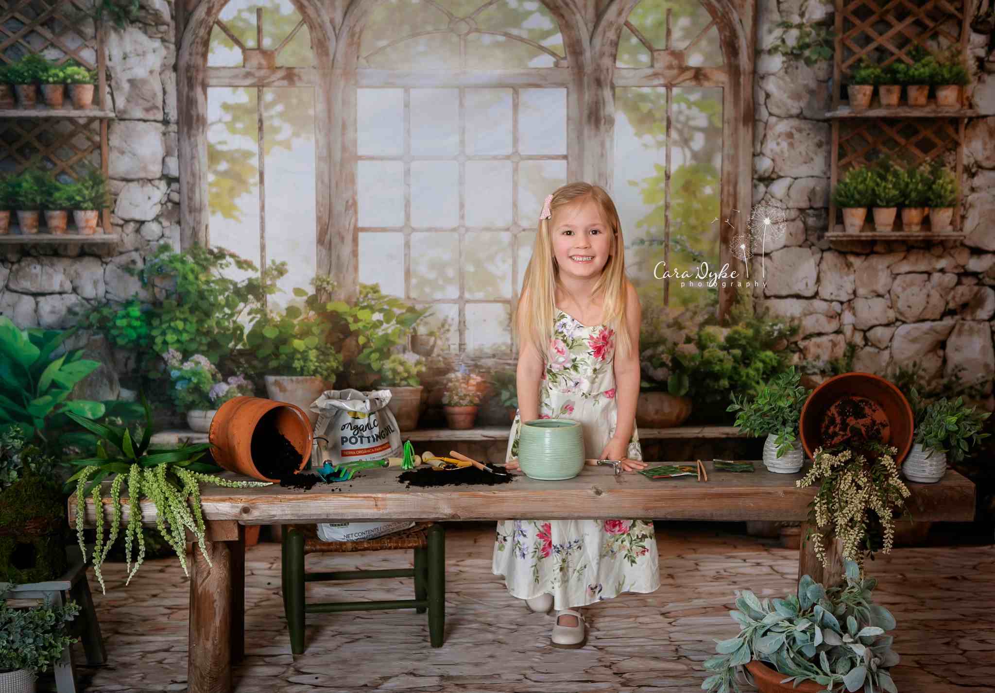 Kate Frühlingsgrüne Pflanzen Sonniger Fenster Hintergrund+Robuste gemusterte Pfad Boden Hintergrund - Kate Backdrop.de