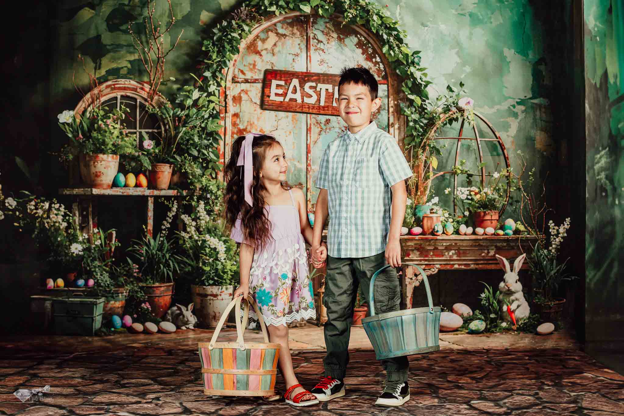 Kate Ostern Grüne Pflanze Peter Hase Fleece Hintergrund Entworfen von Emetselch - Kate Backdrop.de