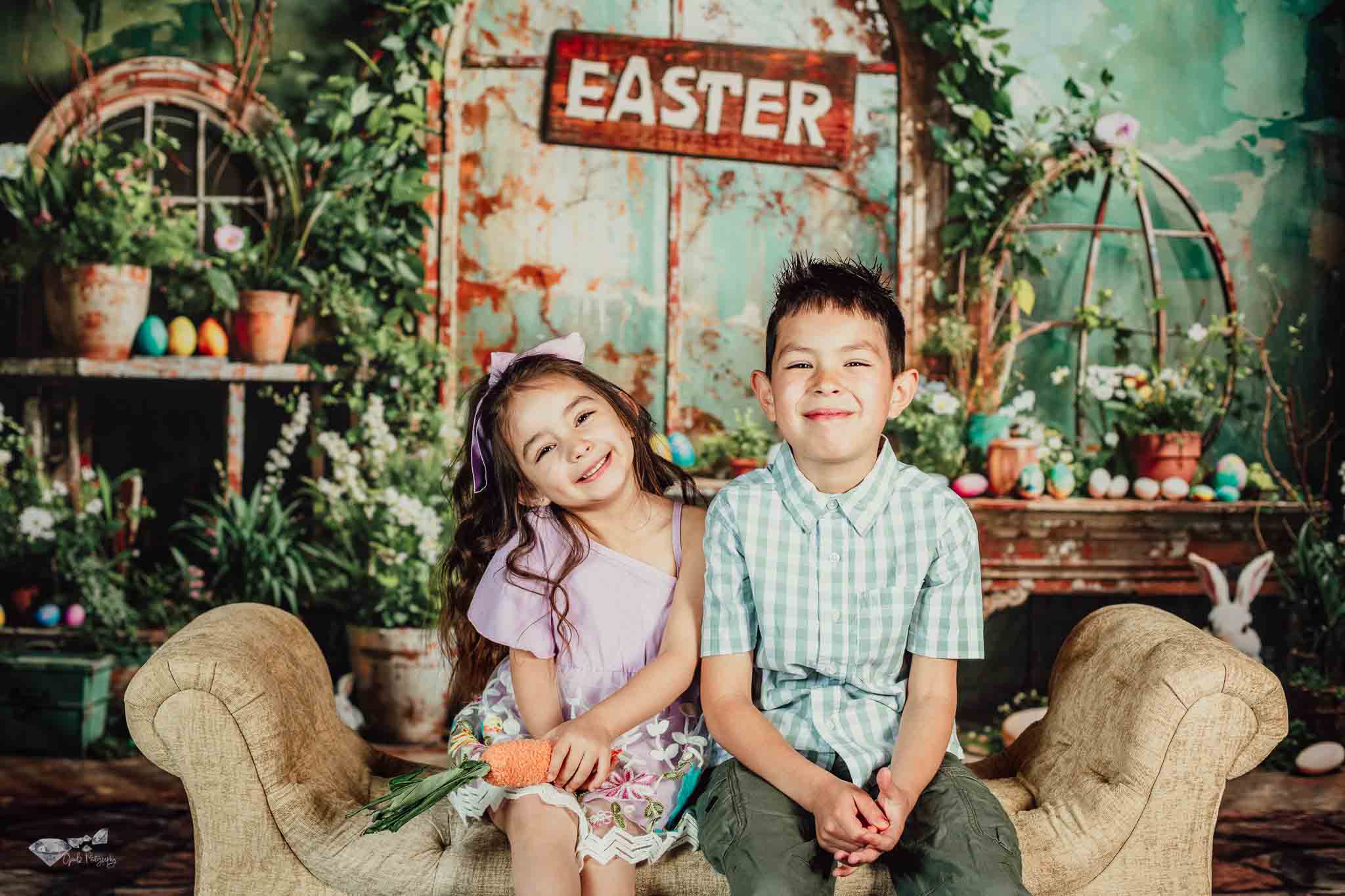 Kate Ostern Grüne Pflanze Peter Hase Fleece Hintergrund Entworfen von Emetselch - Kate Backdrop.de