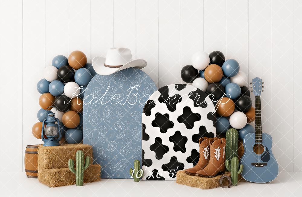 Kate Western Cowboy Ballons Stroh Blau Hintergrund Entworfen von Ashley Paul - Kate Backdrop.de