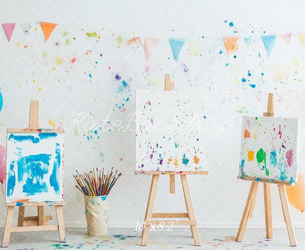 Kate Kinder Malerei Staffeleien Bunt Hintergrund Entworfen von Patty Roberts - Kate Backdrop.de