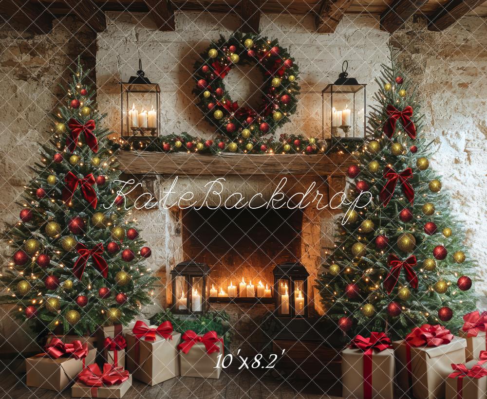 Kate Weihnachten Kamin Weihnachtsbaum Vintage Hintergrund Entworfen von Mini MakeBelieve - Kate Backdrop.de