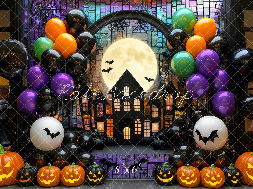 Kate Halloween Kürbisse Ballons Mond Hintergrund Entworfen von Mini MakeBelieve - Kate Backdrop.de
