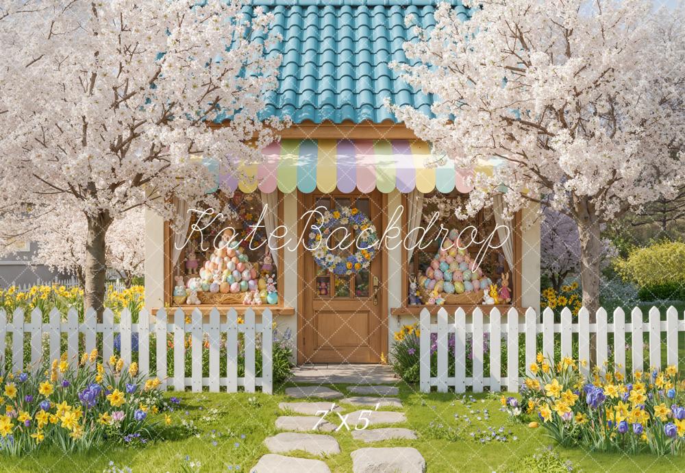 Kate Ostern Haus Kirschblüten Pastell Hintergrund Entworfen von Emetselch