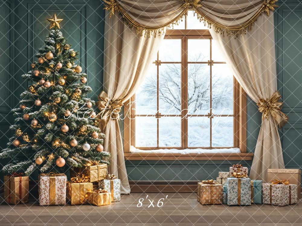 Kate Weihnachten Baum Geschenke Winterfenster Hintergrund Entworfen von Emetselch