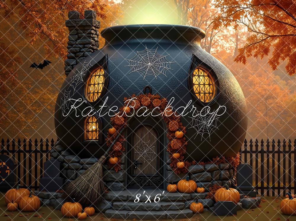 Kate Halloween Hexenhaus Kürbisse Herbst Hintergrund Entworfen von Mini MakeBelieve