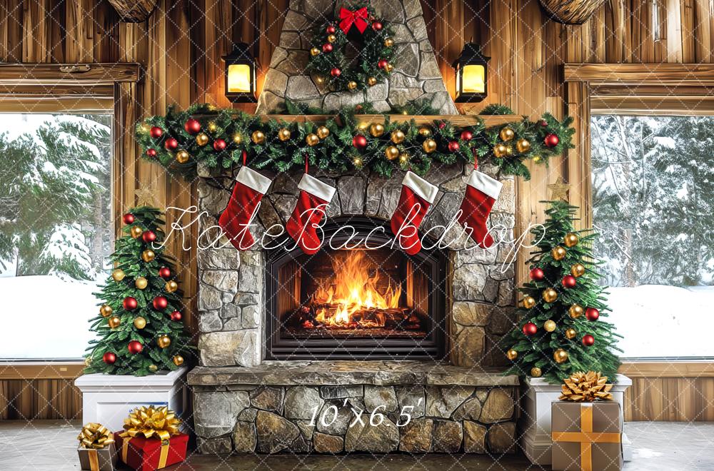 Kate Weihnachten Kamin Girlande Geschenke Hintergrund Entworfen von Mini MakeBelieve - Kate Backdrop.de