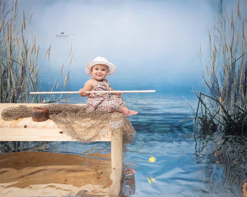 Kate Sommer Hintergrund Schilf Bewölkter Himmel See für Fotografie - Kate Backdrop.de