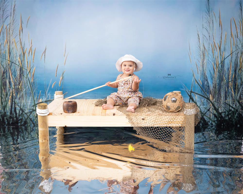 Kate Sommer Hintergrund Schilf Bewölkter Himmel See für Fotografie - Kate Backdrop.de