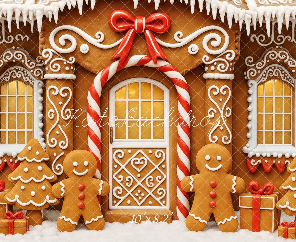 Kate Weihnachten Lebkuchenhaus Zuckerstange Rot Hintergrund Entworfen von Patty Roberts - Kate Backdrop.de
