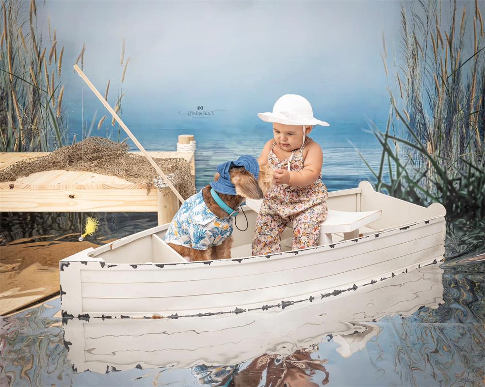 Kate Sommer Hintergrund Schilf Bewölkter Himmel See für Fotografie - Kate Backdrop.de