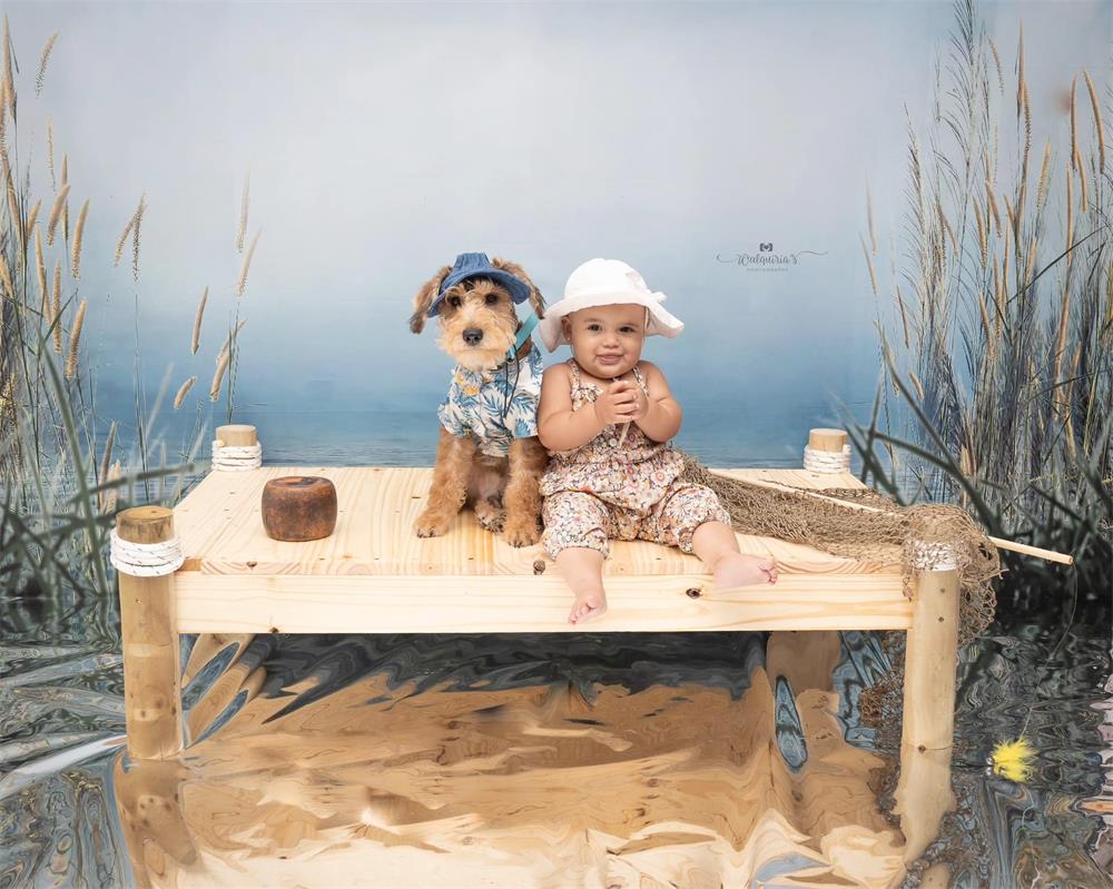 Kate Sommer Hintergrund Schilf Bewölkter Himmel See für Fotografie - Kate Backdrop.de