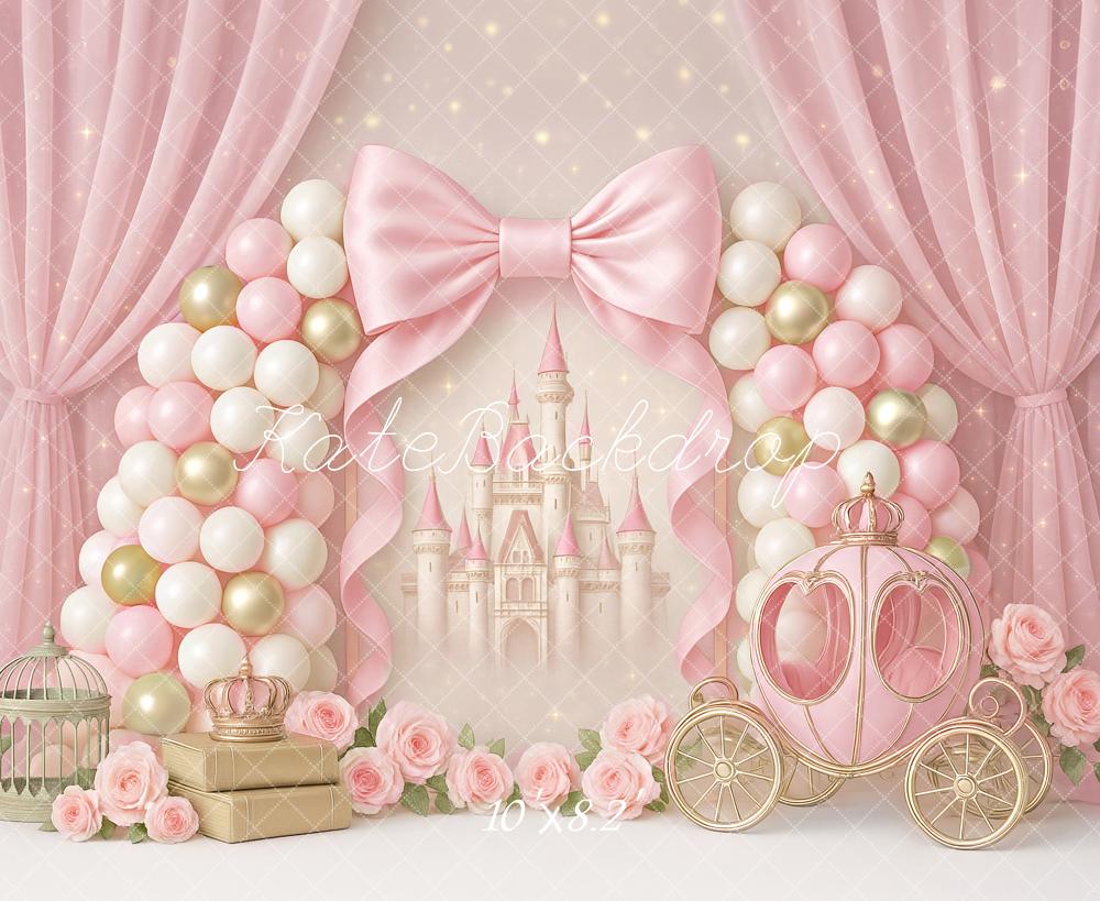 Kate Prinzessin Schloss Ballons Rosa Hintergrund Entworfen von Ashley Paul - Kate Backdrop.de