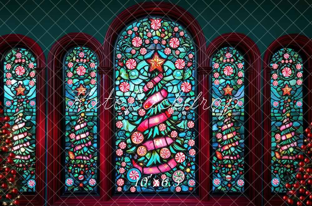 Kate Weihnachten Buntglas Fenster Baum Hintergrund Entworfen von Mini MakeBelieve - Kate Backdrop.de