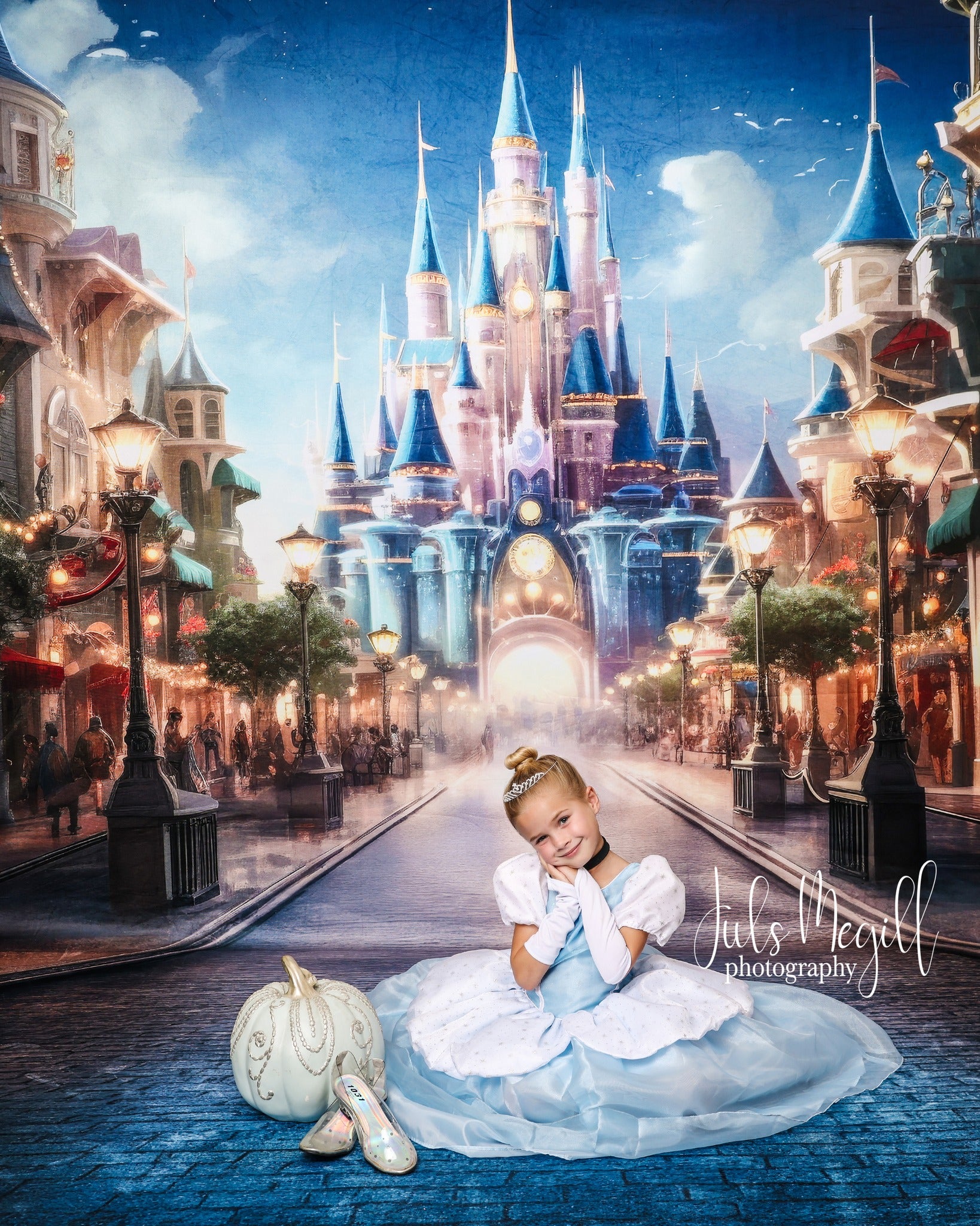 Kate Fantasy Magic Kingdom Blauer Schloss Hintergrund Entworfen von Lidia Redekopp - Kate Backdrop.de