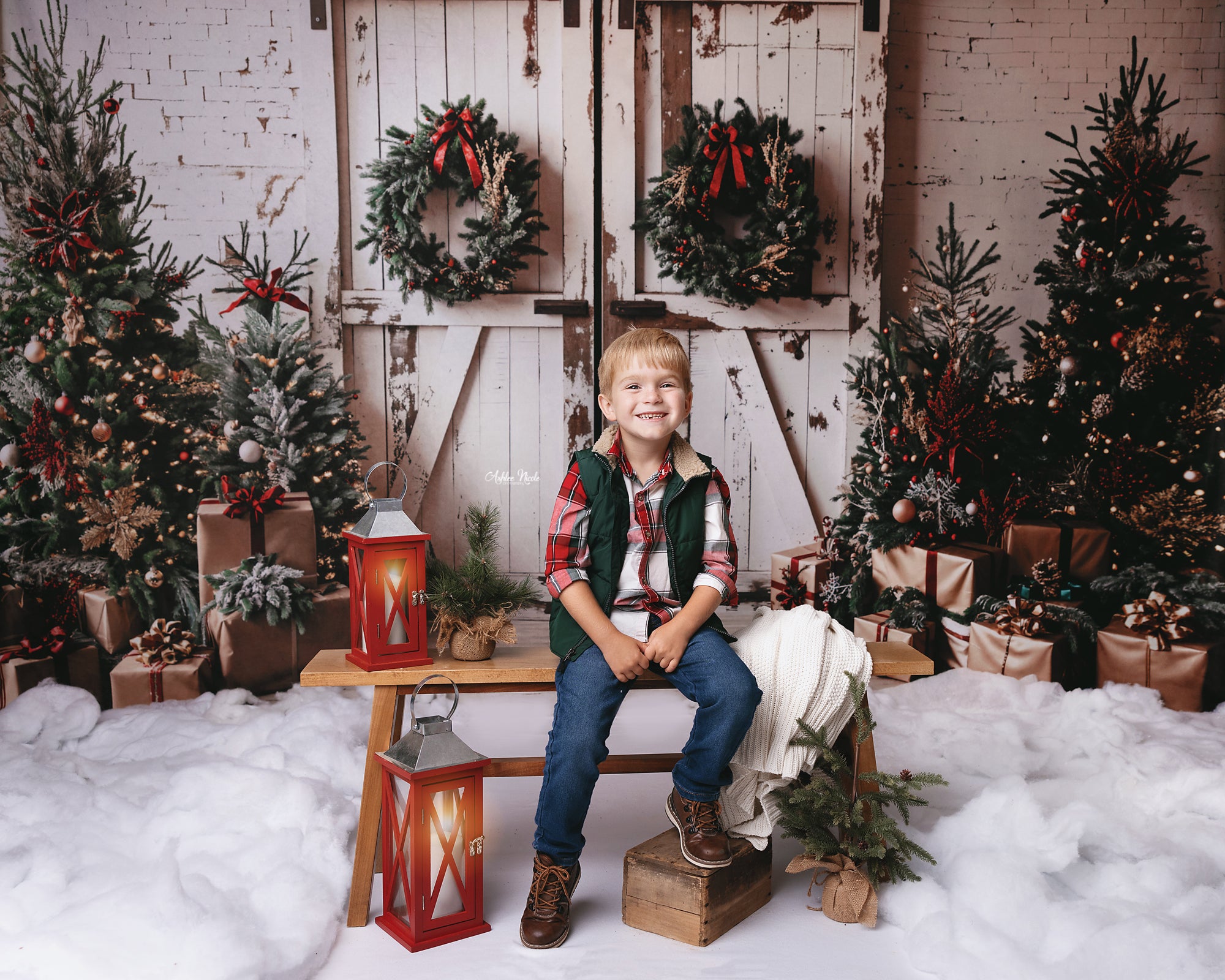 ⚡Blitzangebote #4-Kate Weihnachten Weiß Shabby Scheune Tür Hintergrund - Kate Backdrop.de