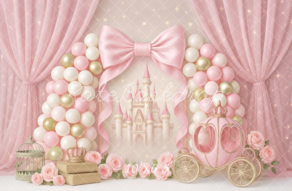 Kate Prinzessin Schloss Ballons Rosa Hintergrund Entworfen von Ashley Paul - Kate Backdrop.de