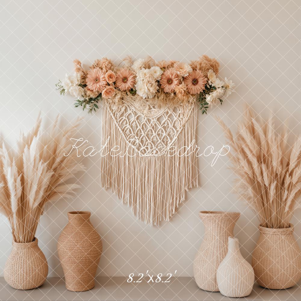 Kate Boho Makramee Pampasgras Beige Hintergrund Entworfen von Emetselch