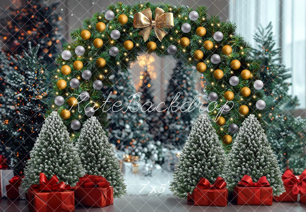 Kate Weihnachten Blumenbogen Geschenkboxen Grün Hintergrund Entworfen von Mini MakeBelieve - Kate Backdrop.de