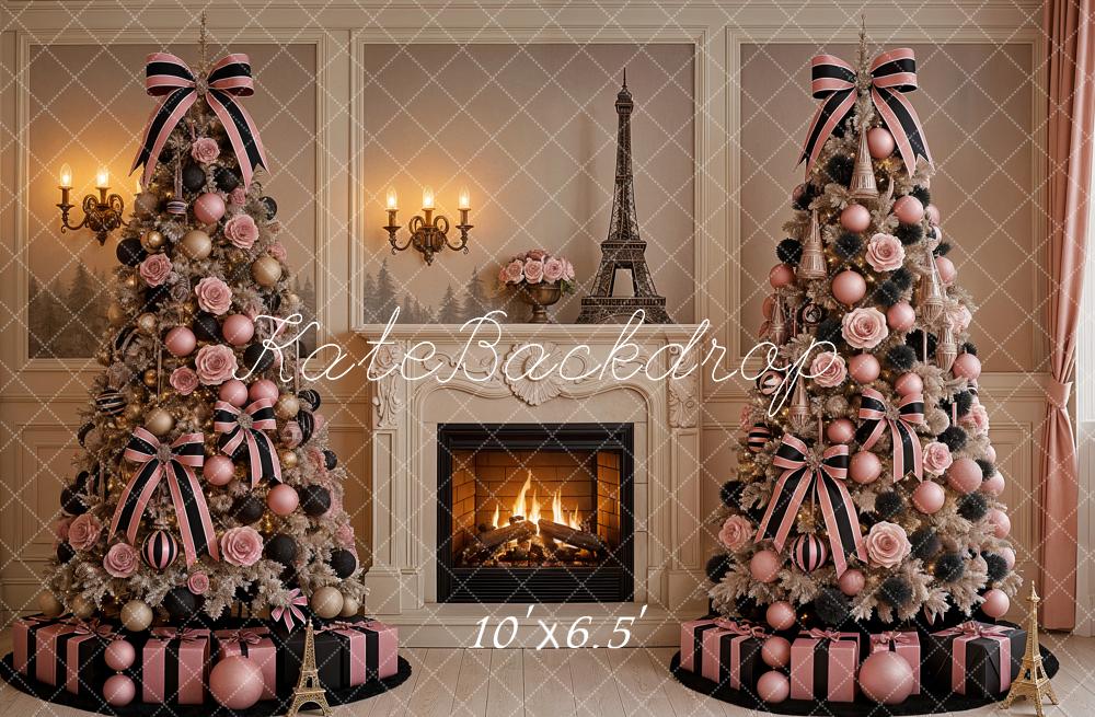 Kate Weihnachten Kamin Weihnachtsbaum Paris Rosa Hintergrund Entworfen von Ashley Paul - Kate Backdrop.de