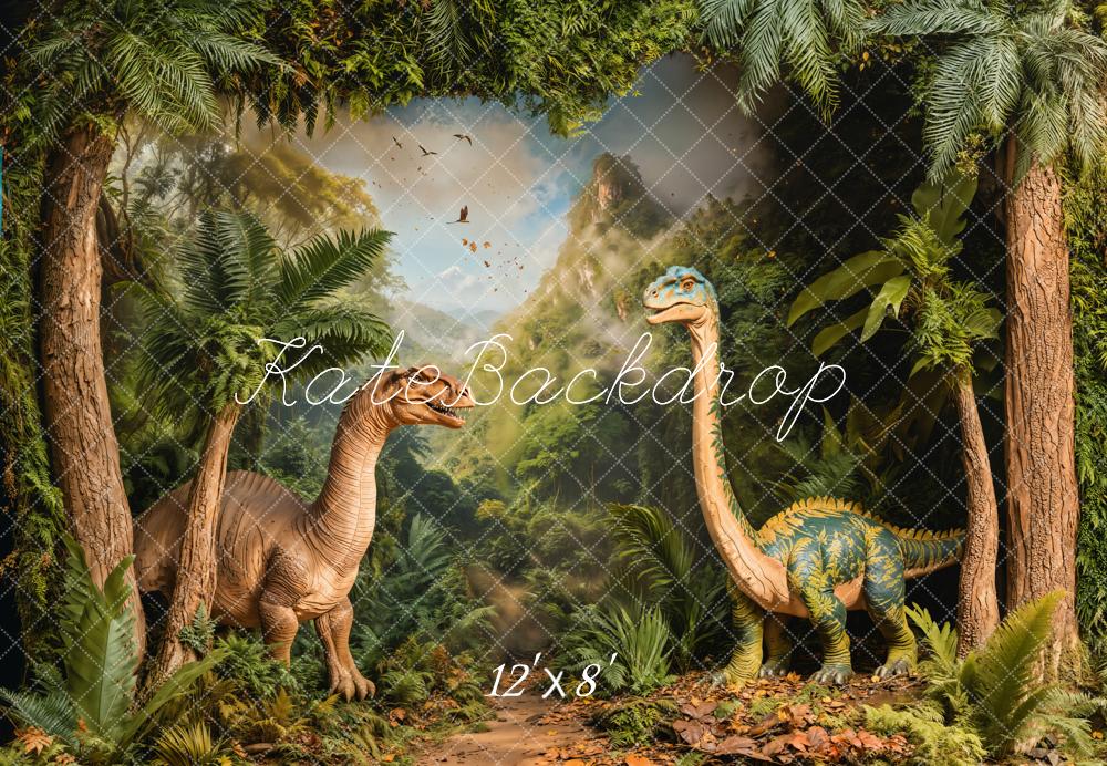 Kate Dinosaurier Wald Urzeit Braun Grün Fleece Hintergrund Entworfen von Emetselch - Kate Backdrop.de