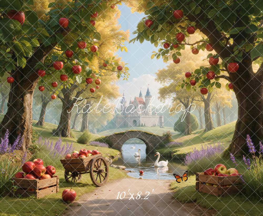 Kate Märchen Schloss Apfelbäume Sommer Hintergrund Entworfen von Emetselch - Kate Backdrop.de