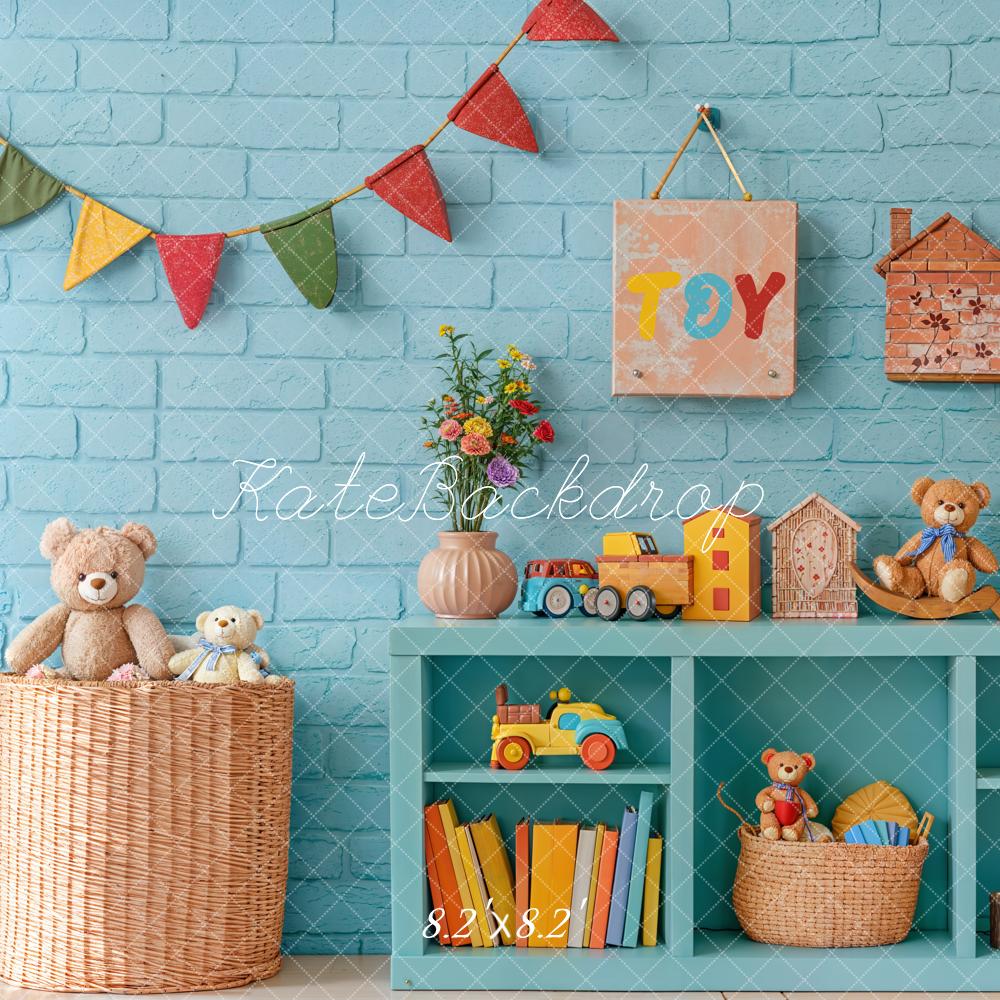 Kate Kinderzimmer Spielzeug Regal Blau Hintergrund Entworfen von Emetselch - Kate Backdrop.de