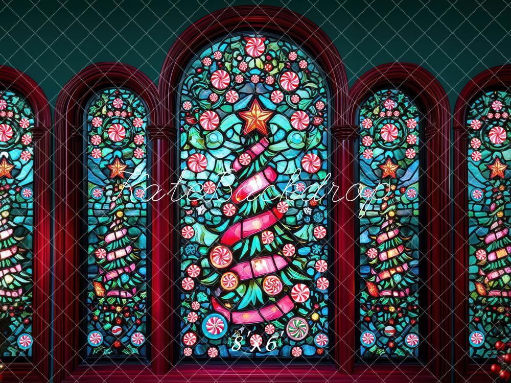 Kate Weihnachten Buntglas Fenster Baum Hintergrund Entworfen von Mini MakeBelieve - Kate Backdrop.de