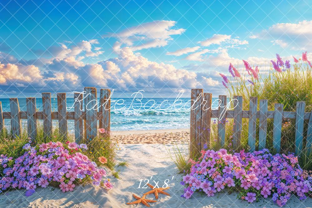 Kate Sommer Strand Zaun Blumen Fleece Hintergrund Entworfen von Emetselch - Kate Backdrop.de