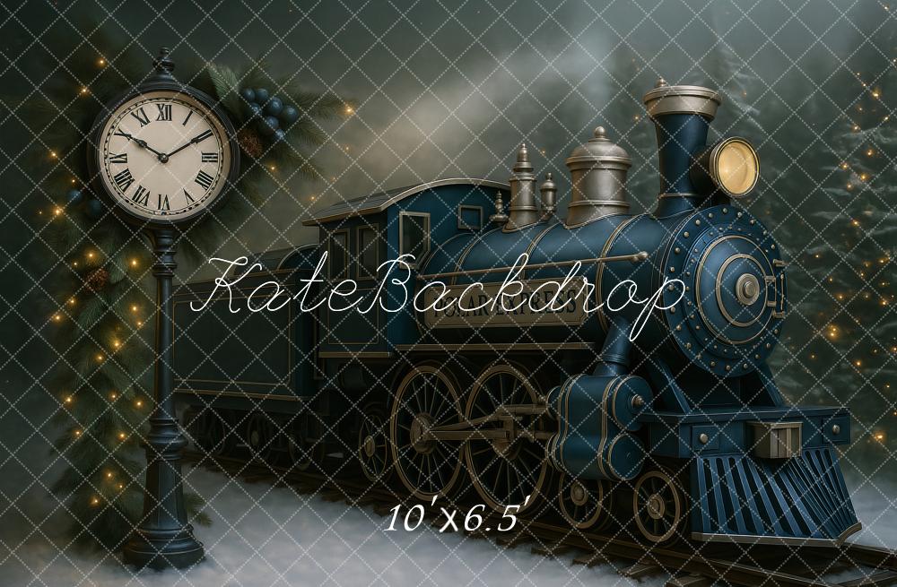 Kate Weihnachten Zug Uhr Tannenzweige Hintergrund Entworfen von Ashley Paul - Kate Backdrop.de