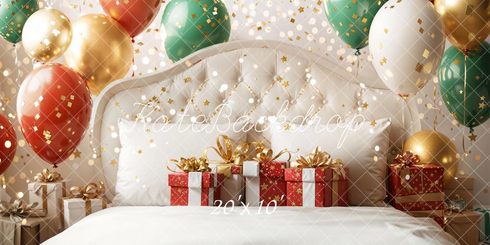 Kate Weihnachten Ballons Geschenke Gold Hintergrund Entworfen von Emetselch - Kate Backdrop.de