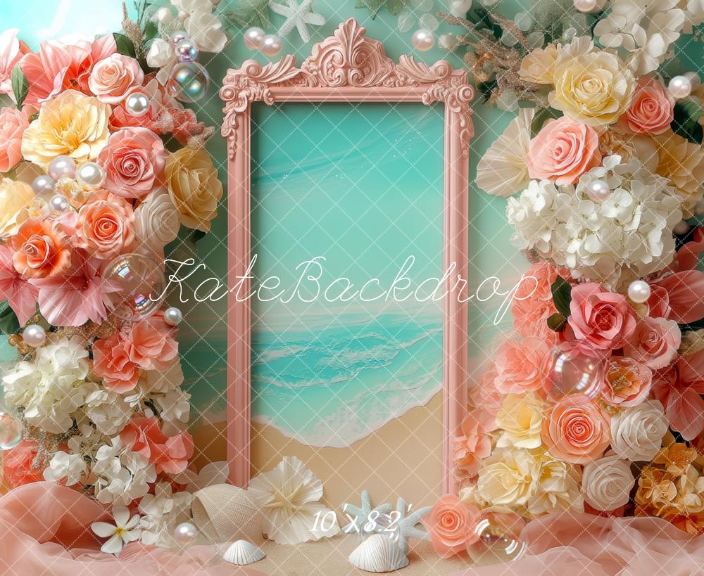 Kate Meerjungfrau Blumen Rahmen Pastell Hintergrund Entworfen von Mini MakeBelieve - Kate Backdrop.de