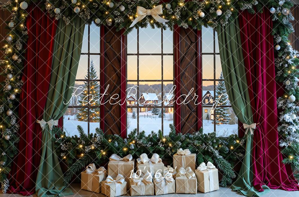 Kate Weihnachten Fenster Vorhänge Geschenke Hintergrund Entworfen von Mini MakeBelieve - Kate Backdrop.de