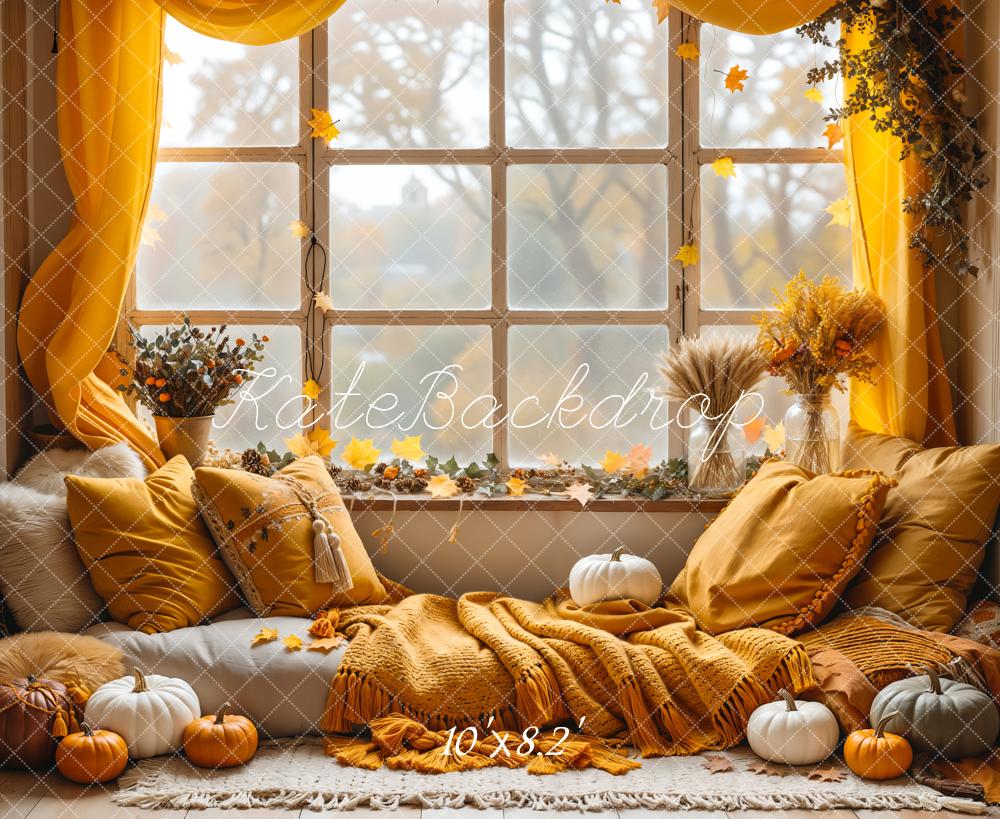Kate Herbst Boho Kürbis Orange Vorhang Fenster Hintergrund Entworfen von Emetselch - Kate Backdrop.de