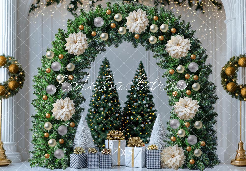 Kate Weihnachten Blumenkranz Geschenkboxen Grün Hintergrund Entworfen von Mini MakeBelieve - Kate Backdrop.de