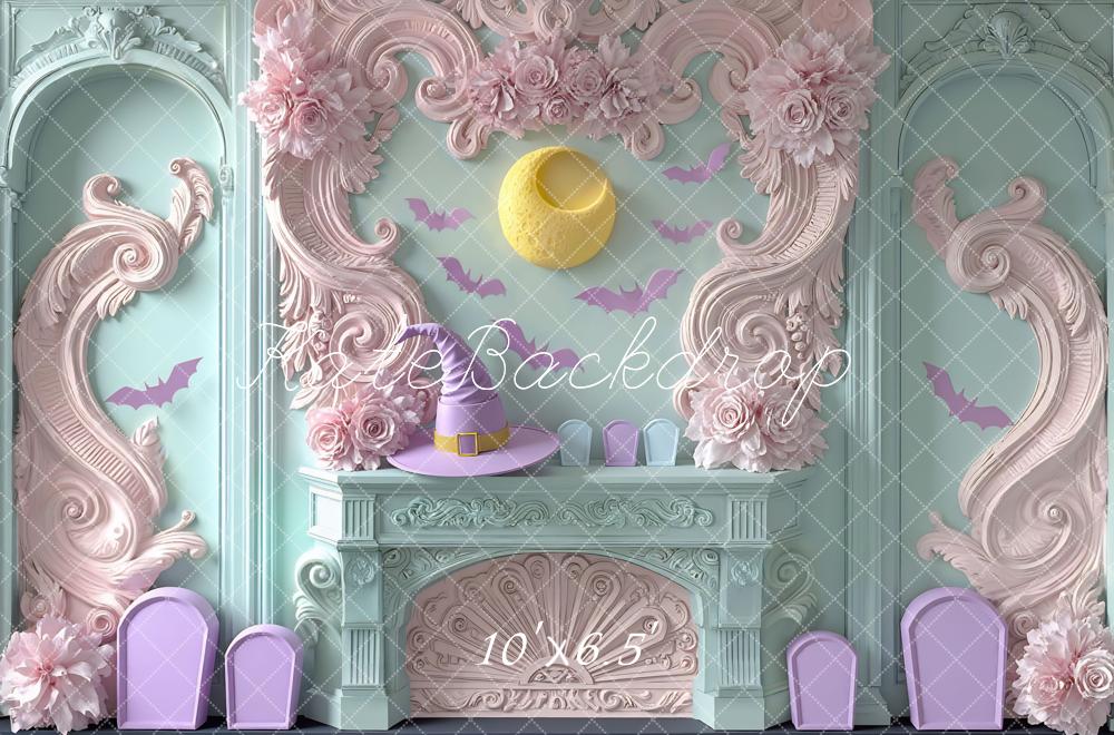 Kate Halloween Kamin Fledermäuse Pastell Hintergrund Entworfen von Mini MakeBelieve