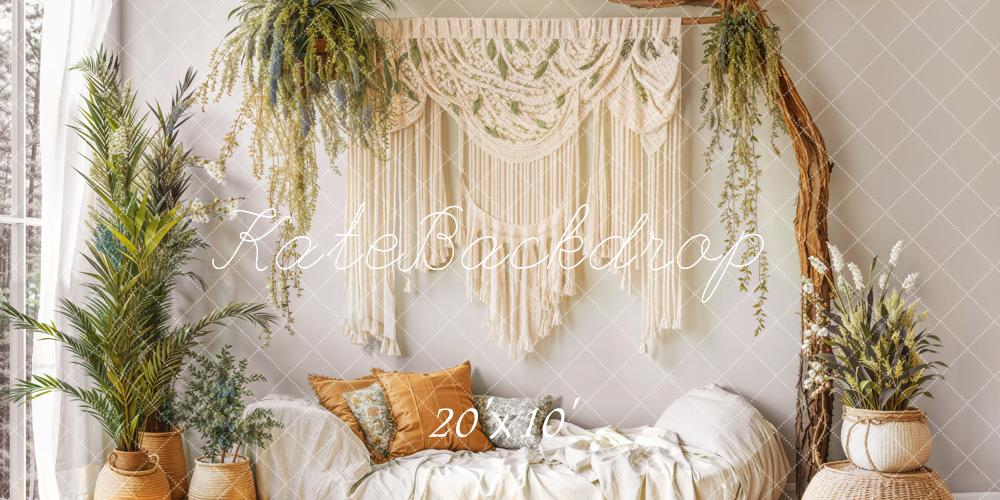 Kate Boho Makramee Pflanzen Beige Hintergrund Entworfen von Emetselch