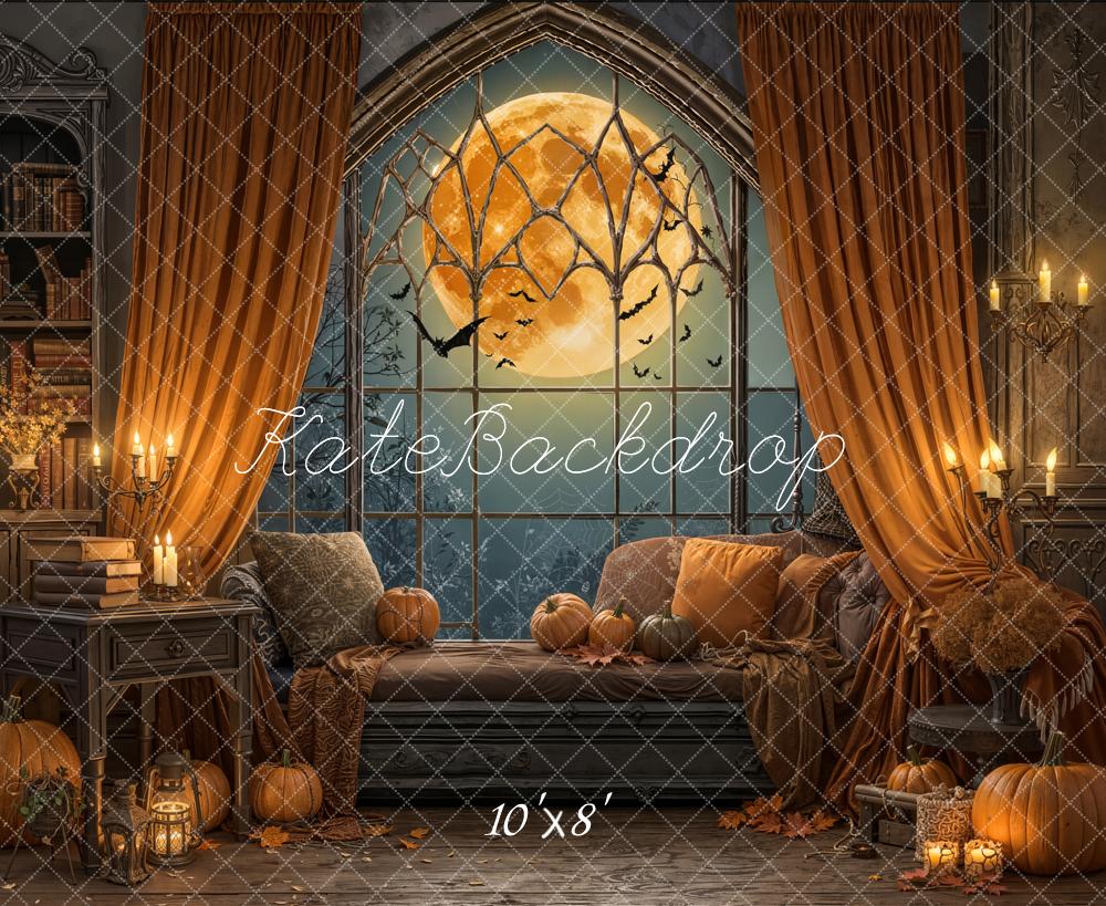 Kate Halloween Kürbis Fenster Mond Orange Fleece Hintergrund Entworfen von Emetselch - Kate Backdrop.de