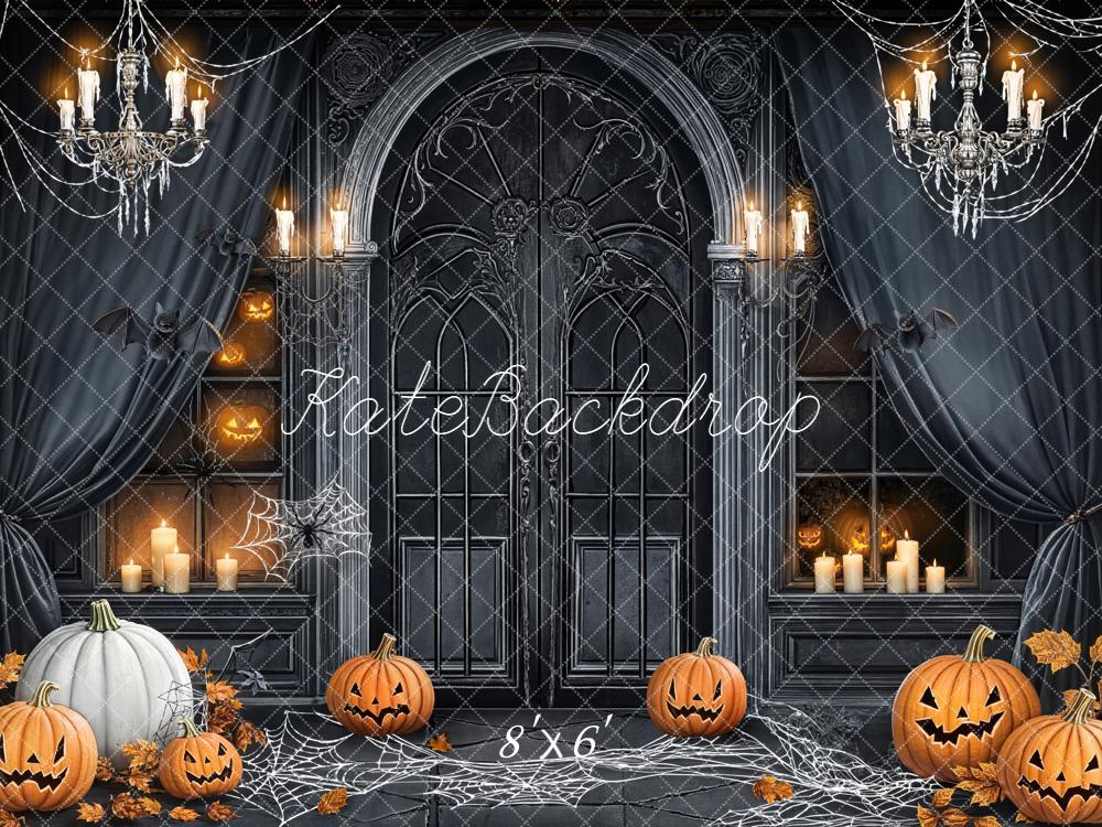Kate Halloween Kürbisse Spinnweben Dunkel Hintergrund Entworfen von Chain - Kate Backdrop.de