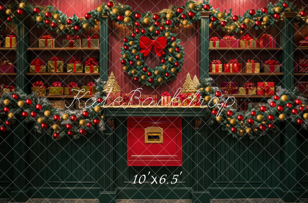 Kate Weihnachten Geschenke Kranz Rot Hintergrund Entworfen von Mini MakeBelieve - Kate Backdrop.de