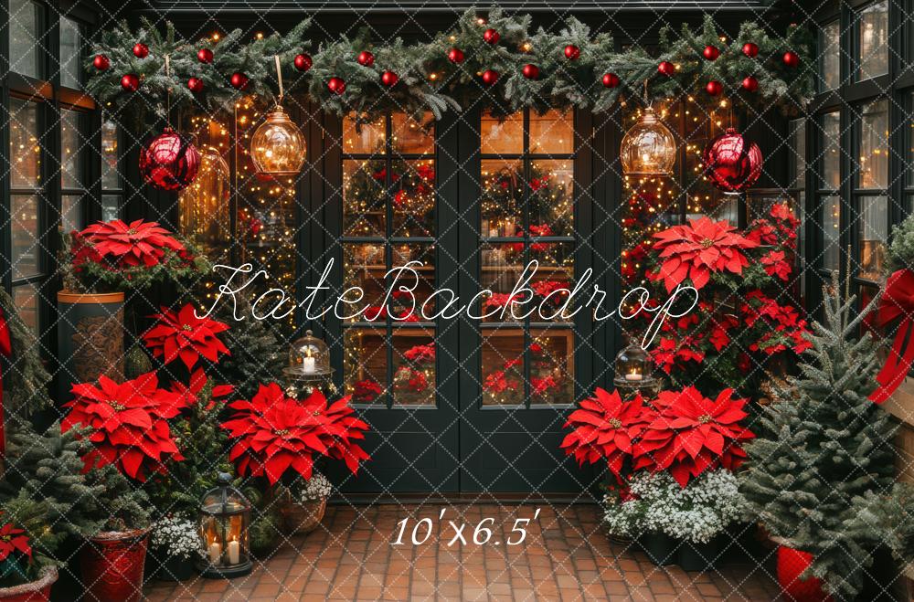 Kate Weihnachten Haustür Weihnachtssterne Girlande Hintergrund Entworfen von Mini MakeBelieve - Kate Backdrop.de