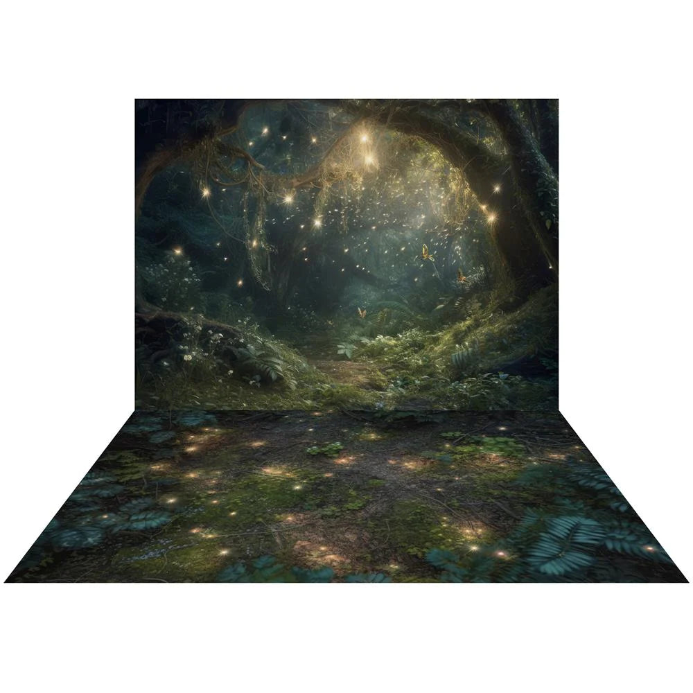 Kate Fantasy Glühwürmchen Wald in der Nacht Hintergrund+Traum Erdgeschoss Hintergrund - Kate Backdrop.de