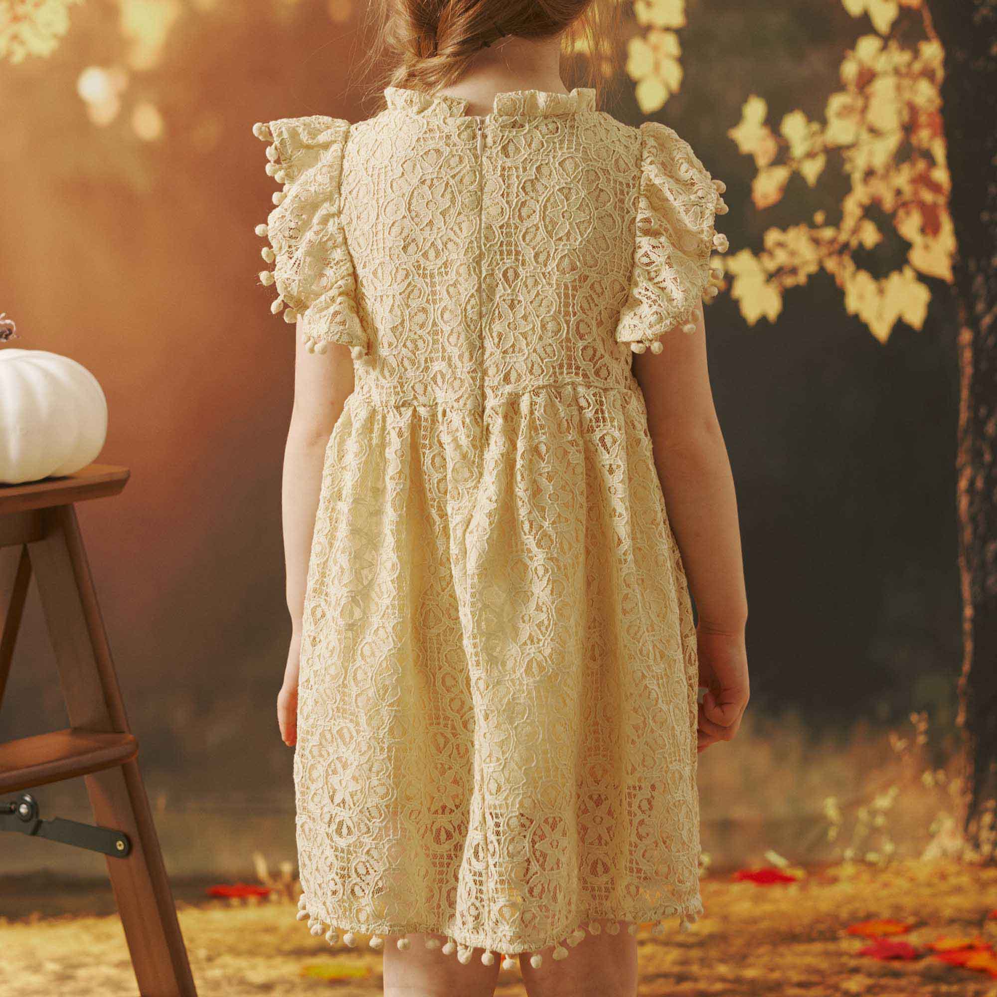 Kate Aprikosenfarbenes Spitzenkleid mit Flügelärmeln für Fotografie - Kate Backdrop.de