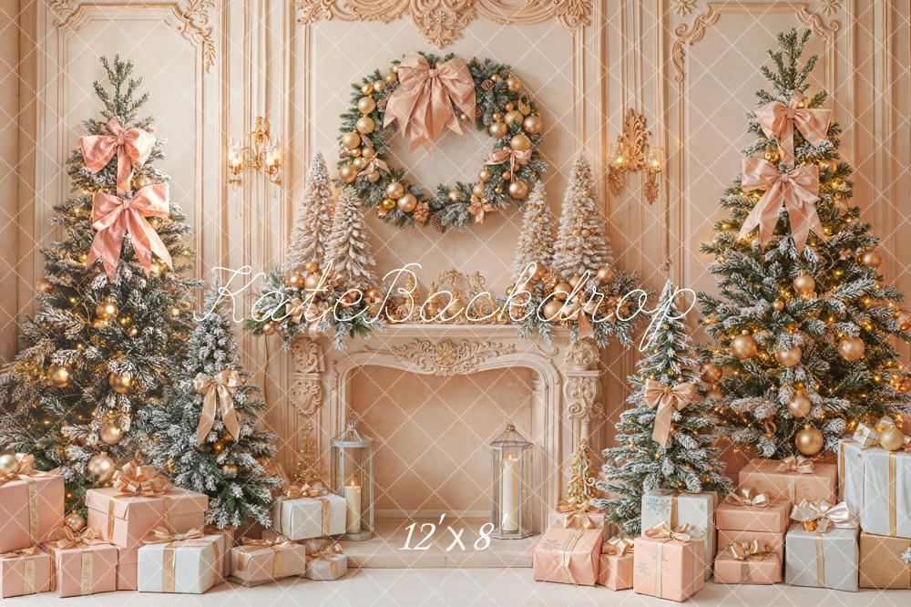 Kate Weihnachten Geschenke Kamin Gold Fleece Hintergrund Entworfen von Emetselch - Kate Backdrop.de