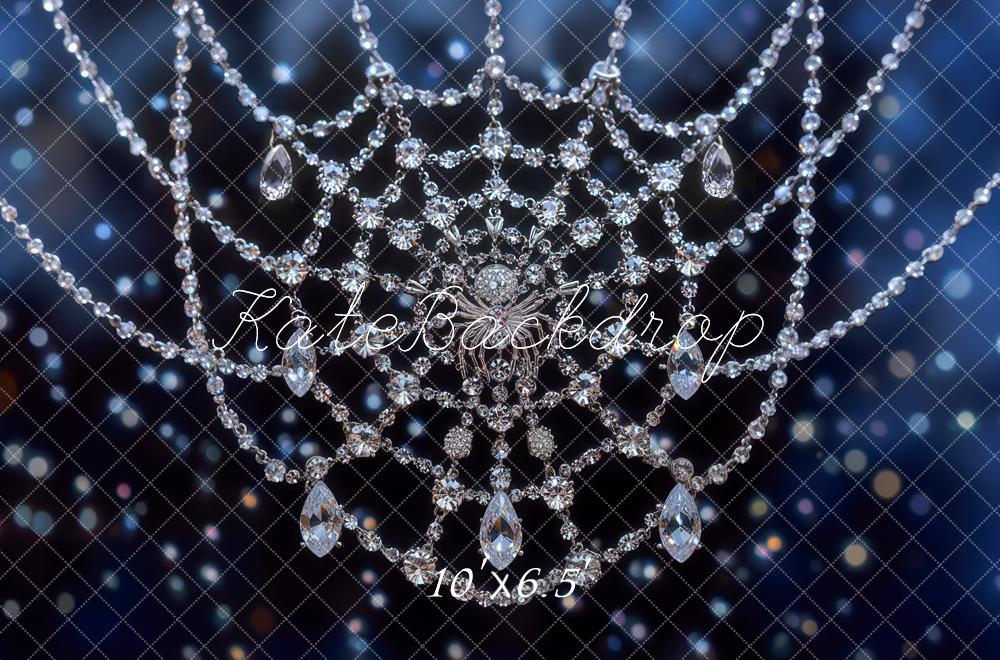 Kate Glamour Spinnennetz Kristalle Blau Hintergrund Entworfen von Mini MakeBelieve - Kate Backdrop.de