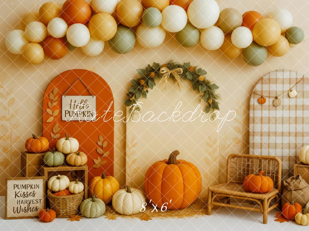 Kate Herbst Kürbis Ballonbogen Rustic Hintergrund Entworfen von Patty Roberts - Kate Backdrop.de
