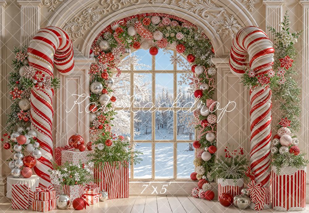 Kate Weihnachten Zuckerstangen Geschenke Rot Weiß Hintergrund Entworfen von Emetselch - Kate Backdrop.de