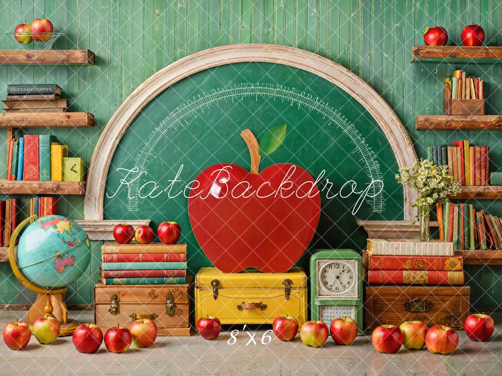 Kate Zurück Zur Schule Apfel Bücher Grün Hintergrund Entworfen von Emetselch - Kate Backdrop.de