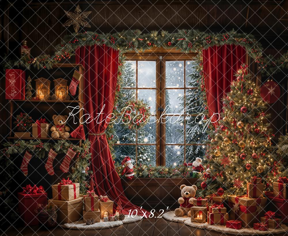 Kate Weihnachten Fenster Weihnachtsbaum Rot Hintergrund Entworfen von Emetselch - Kate Backdrop.de